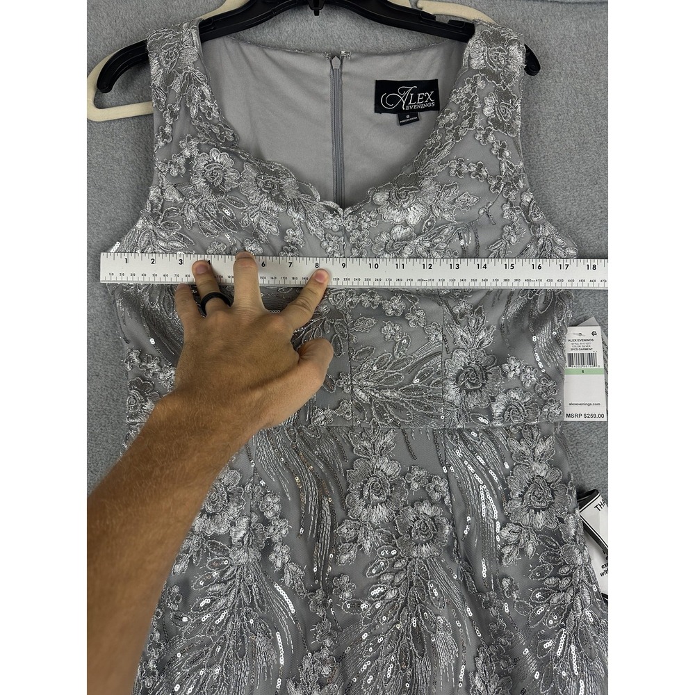 Alex Evenings Dress Womens 8 Silver Sequin Lace A-Line Formal Maxi Gown NWT - Picture 4 of 11
